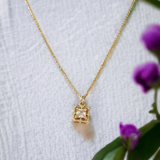 Gold filled square baguette pendant necklace