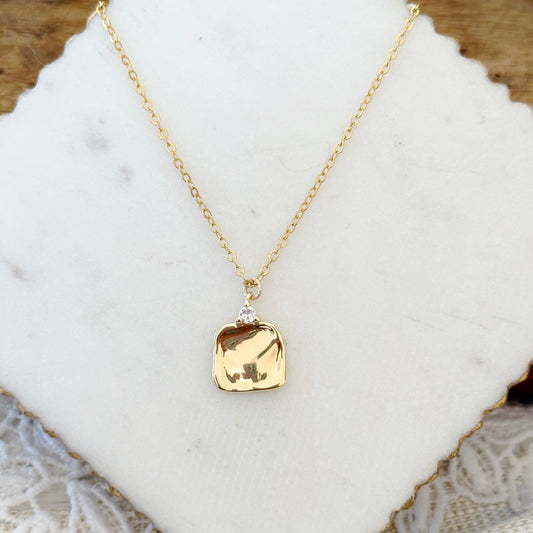 Gold filled hammered square pendant necklace