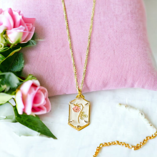 Beauty and the beast wilted rose necklace