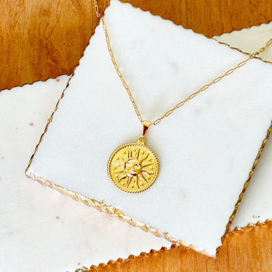 Gold filled sun medallion necklace